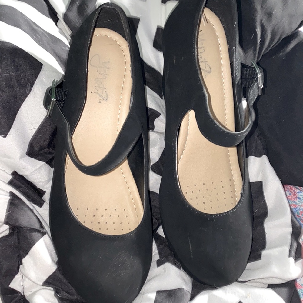 Black wedges. Buckle strap. Only worn 2 times.